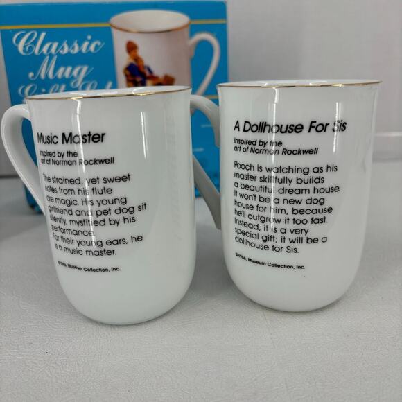 Norman Rockwell Mug Gift Set Vintage 1986 Museum Collections 24 K Gold Trim Cups - Picture 7 of 12